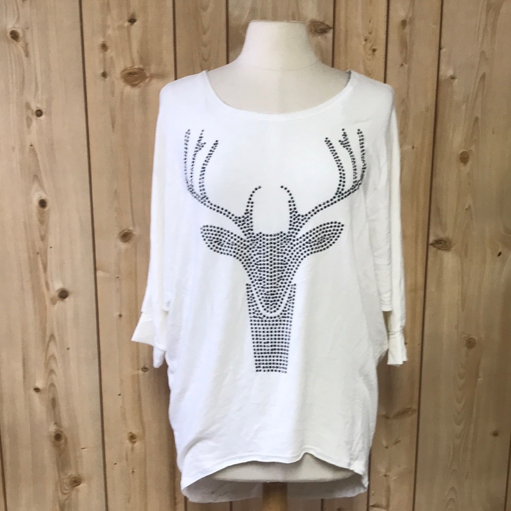 LAST CALL NWT Scandalicious boutique brand beaded reindeer tunic top Large NFR